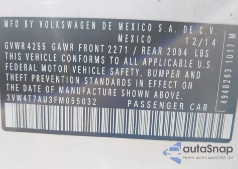 2015 Volkswagen Golf Gti 2.0T Autobahn 4-Door z USA, uszkodzony, nr VIN 3VW4T7AU3FM055032